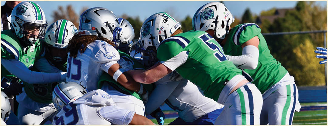 A group of football players posing for a picture. Description generated by AI