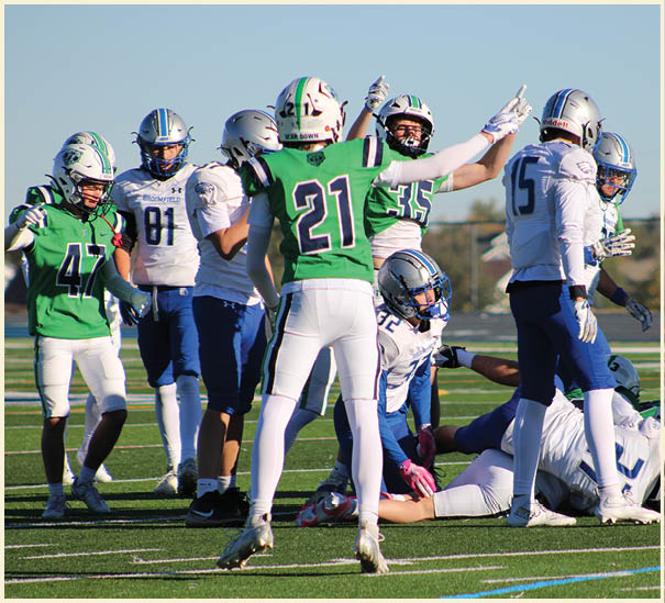 A group of football players on a field. Description generated by AI