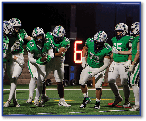 A group of football players wearing black jerseys with the number 3 on them. Description generated by AI