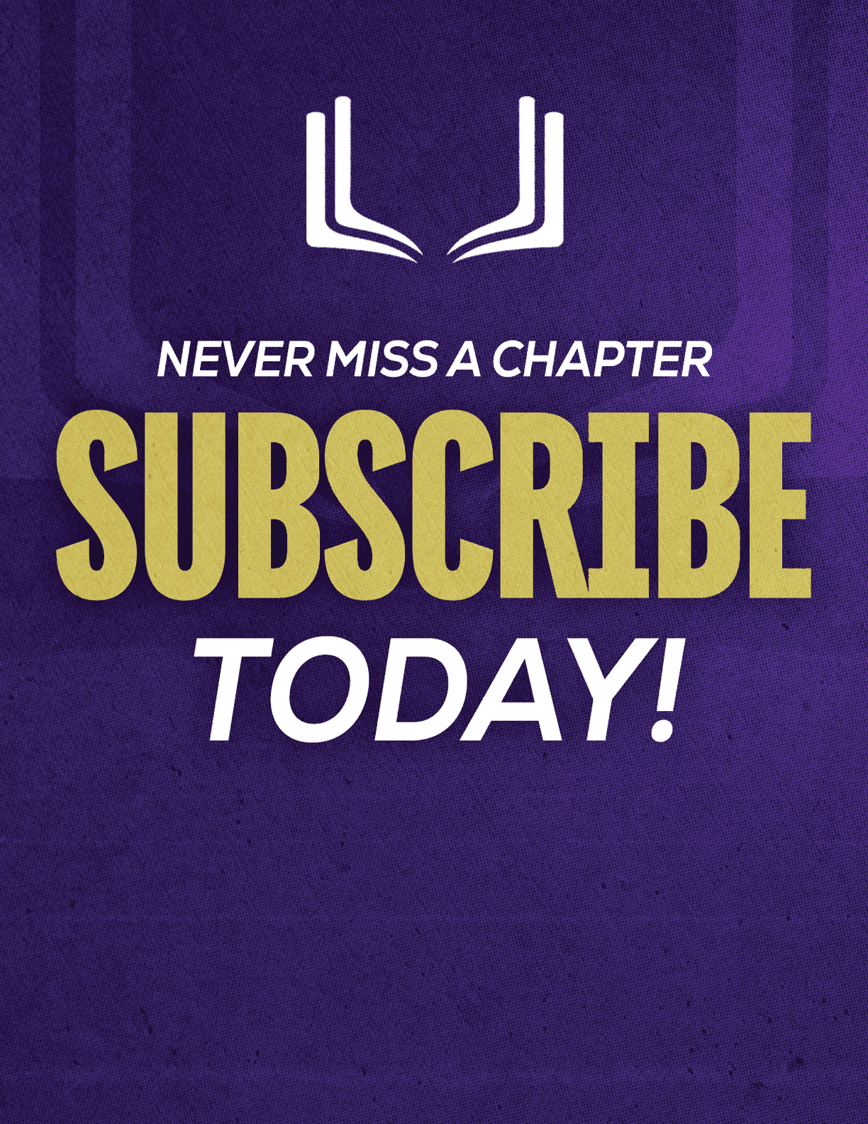 Purple poster with white text. Description generated by AI