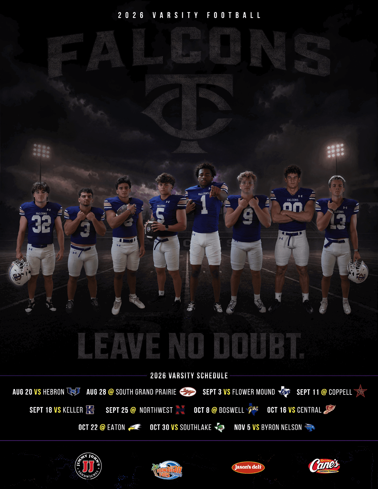 A football schedule for the Timber Creek football team. Description generated by AI