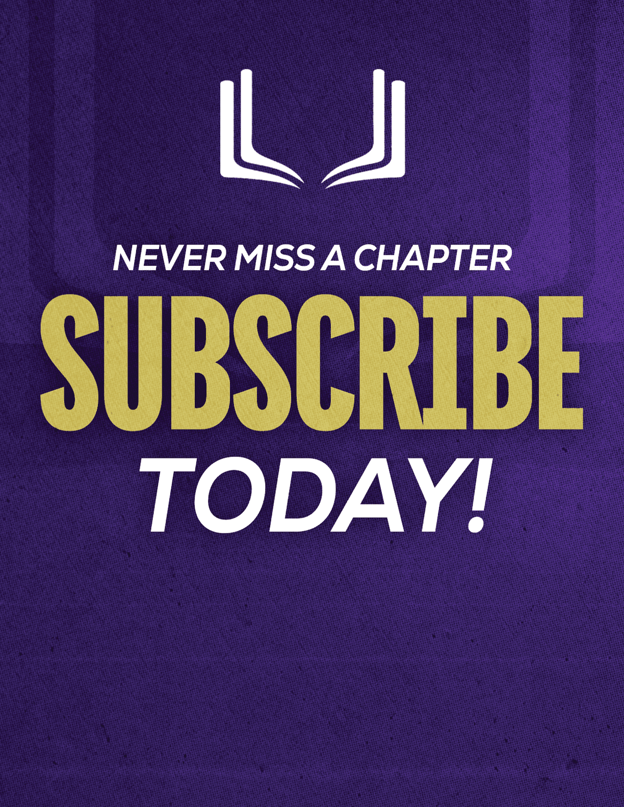 Purple poster with white text. Description generated by AI