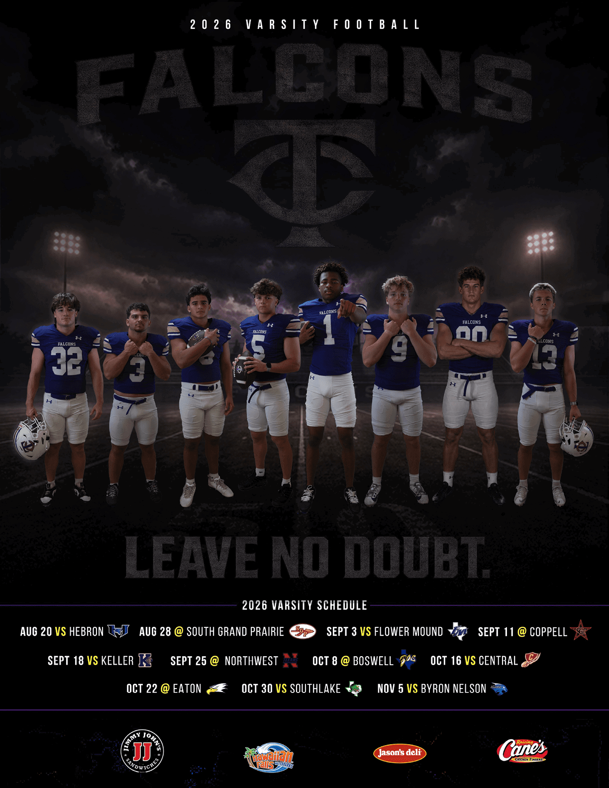 A football schedule for the Timber Creek football team. Description generated by AI