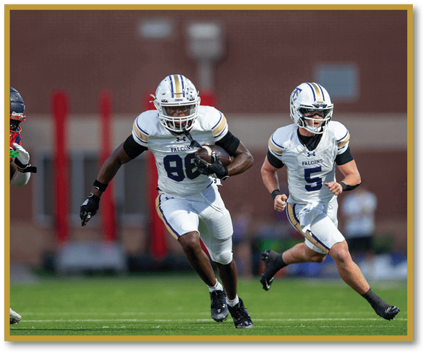 A football player is kicking a football on a field. Description generated by AI
