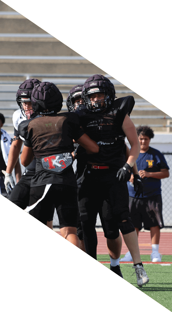 A football player wearing a black helmet and white jersey is holding a football in his hands. AI generated content