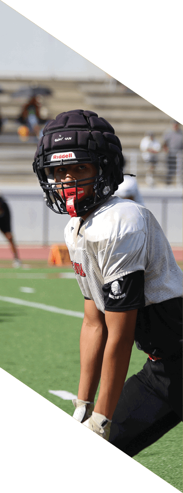 Two young men wearing football uniforms and making hand gestures. AI generated content