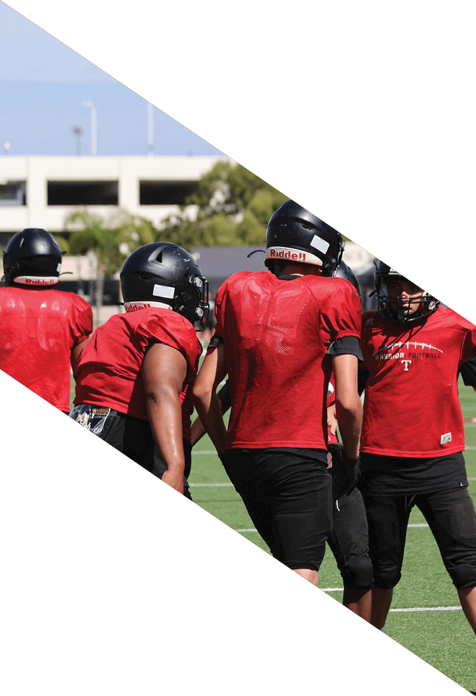 Three football players wearing green uniforms and black helmets pose for a photo. AI generated content