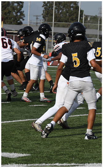 A football player catching a ball. Description generated by AI