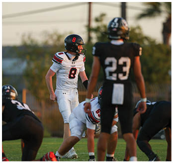 A football player running on the field. Description generated by AI