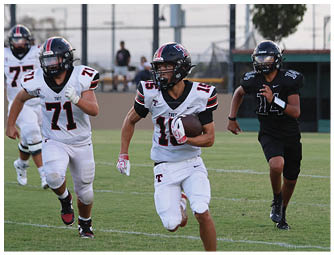 A group of football players on a field. Description generated by AI