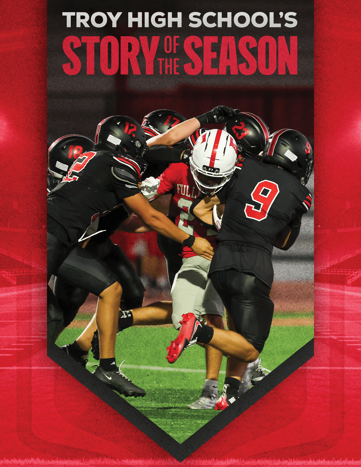 A group of football players huddled together. Description generated by AI