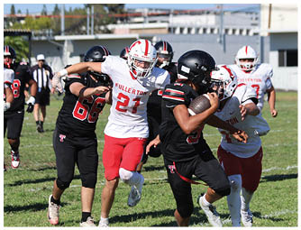 A group of football players on a field. Description generated by AI