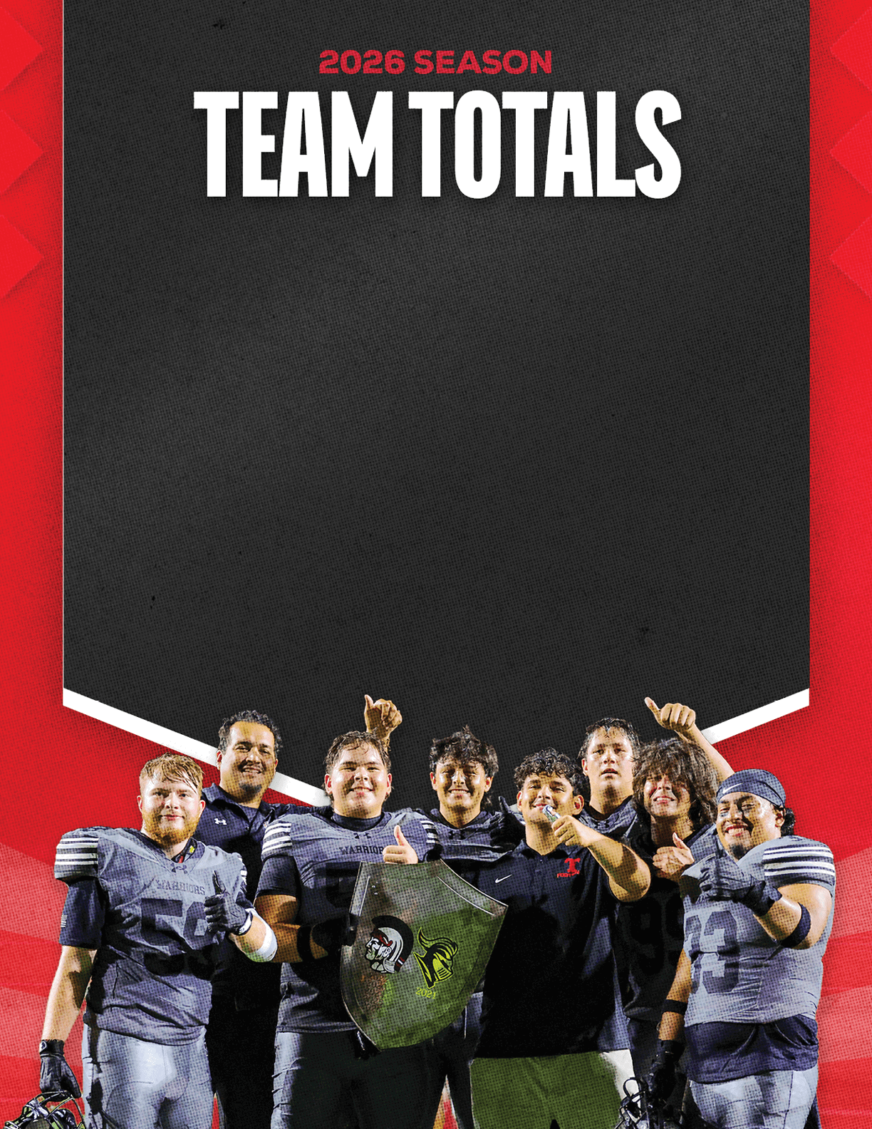 A group of football players standing on the field. Description generated by AI