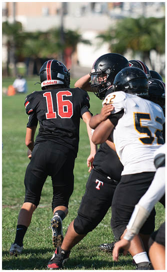 A football player catching a ball. Description generated by AI