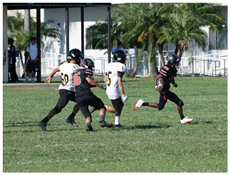 A group of football players on a field. Description generated by AI