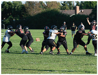 A group of football players on a field. Description generated by AI