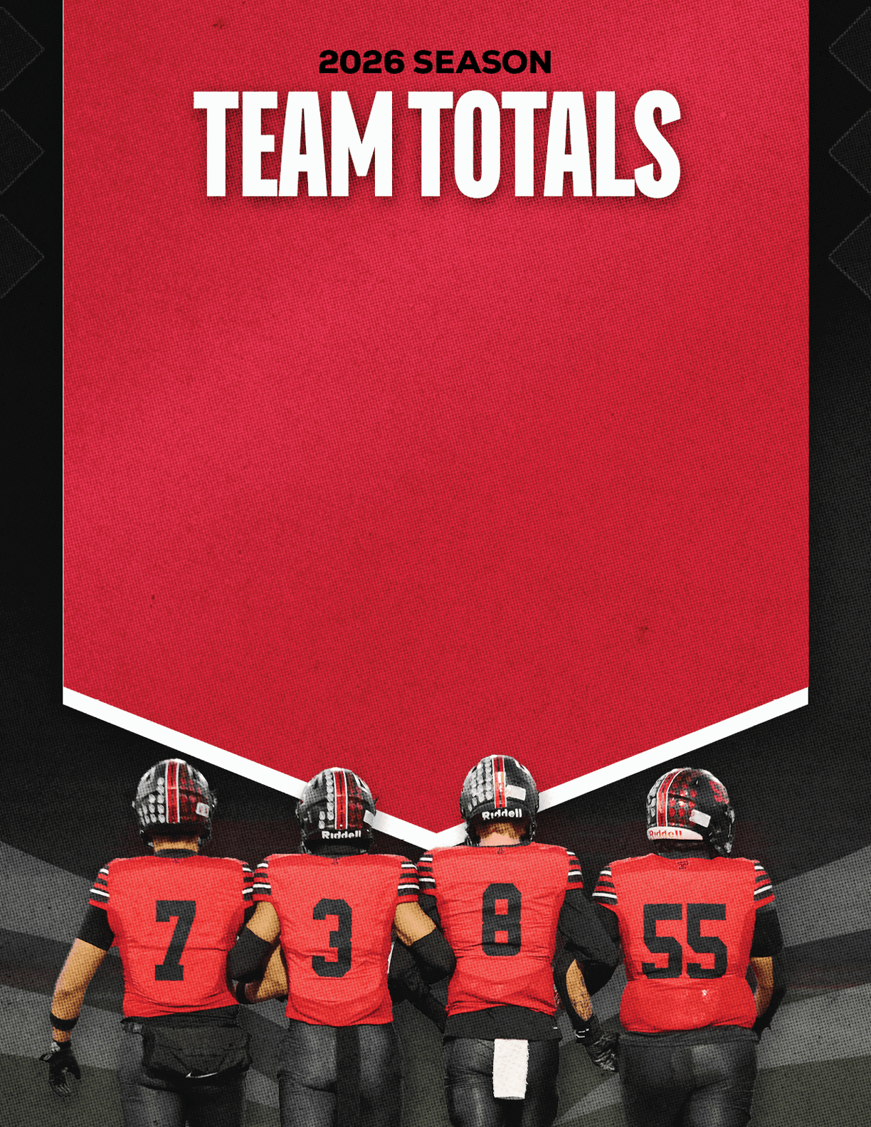A group of football players standing on the field. Description generated by AI