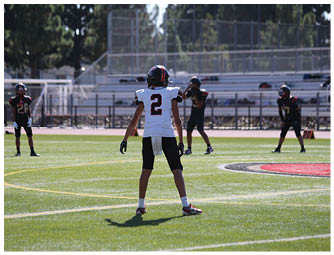 A group of football players on a field. Description generated by AI