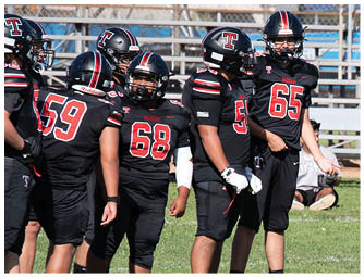 A group of football players on a field. Description generated by AI