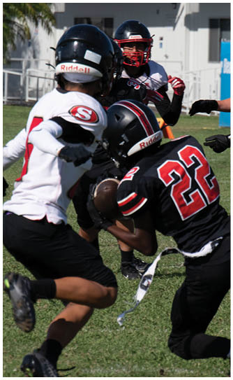 A football player catching a ball. Description generated by AI