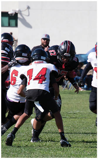 A football player catching a ball. Description generated by AI