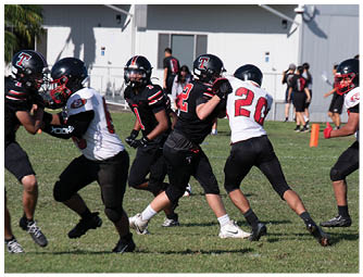 A group of football players on a field. Description generated by AI