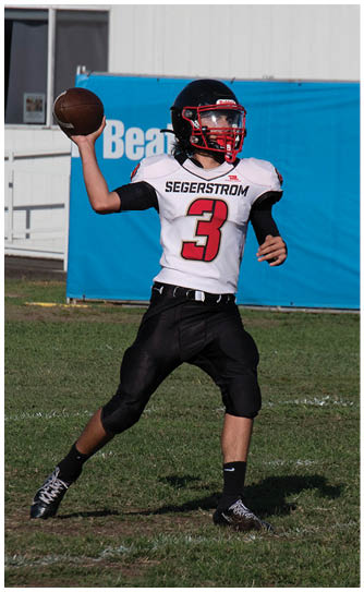 A football player catching a ball. Description generated by AI