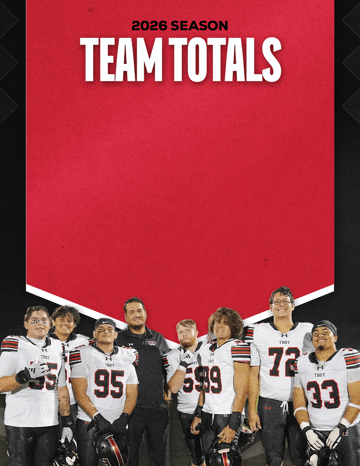 A group of football players standing on the field. Description generated by AI