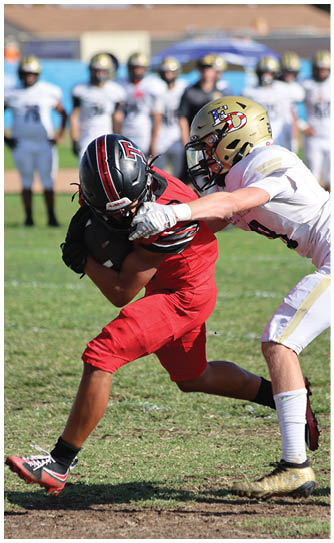 A football player catching a ball. Description generated by AI
