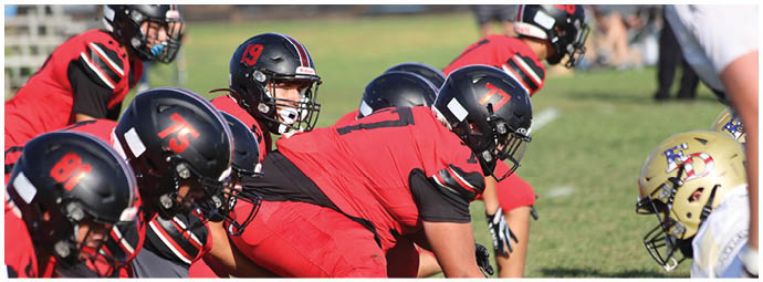 A football player wearing a blue and white uniform. Description generated by AI