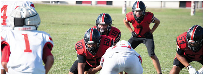 A football player wearing a blue and white uniform. Description generated by AI
