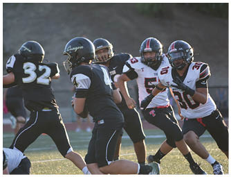 A group of football players on a field. Description generated by AI