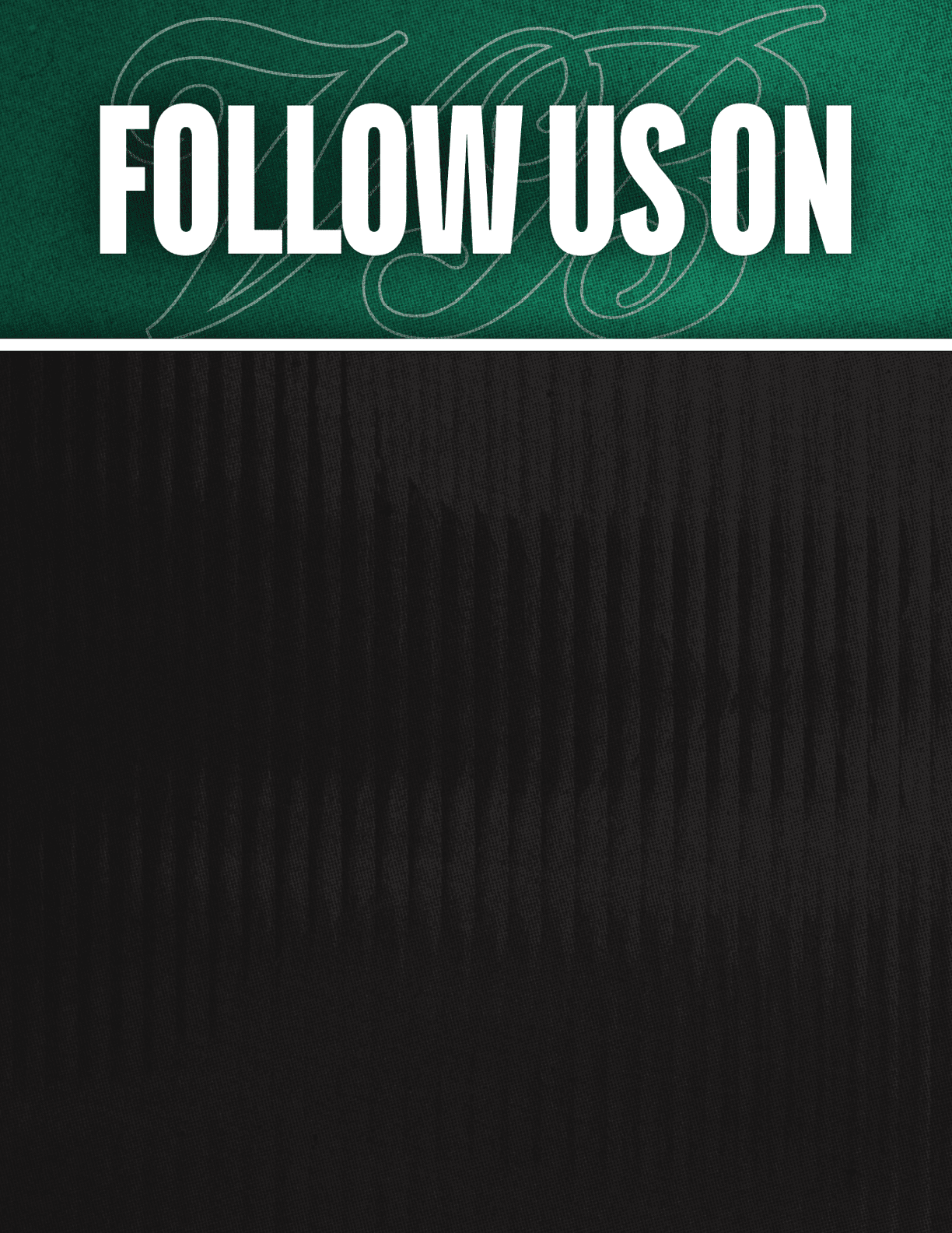 A black and red sign that says Follow Us On. Description generated by AI