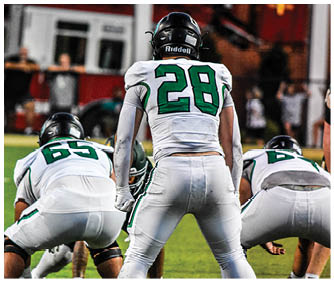 A football player running on the field. Description generated by AI