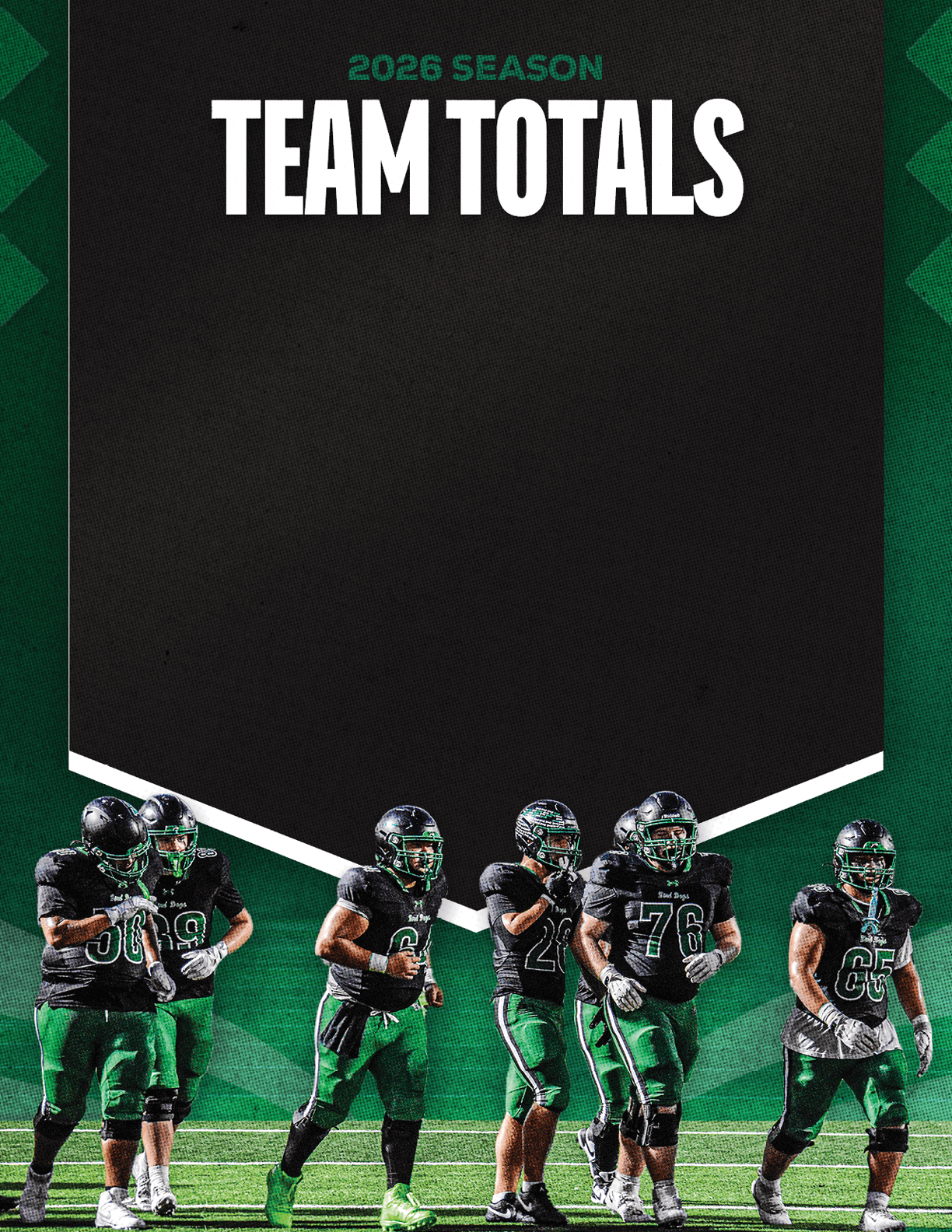 A group of football players standing on the field. Description generated by AI