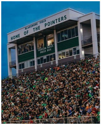 A football game is being played on a field. Description generated by AI