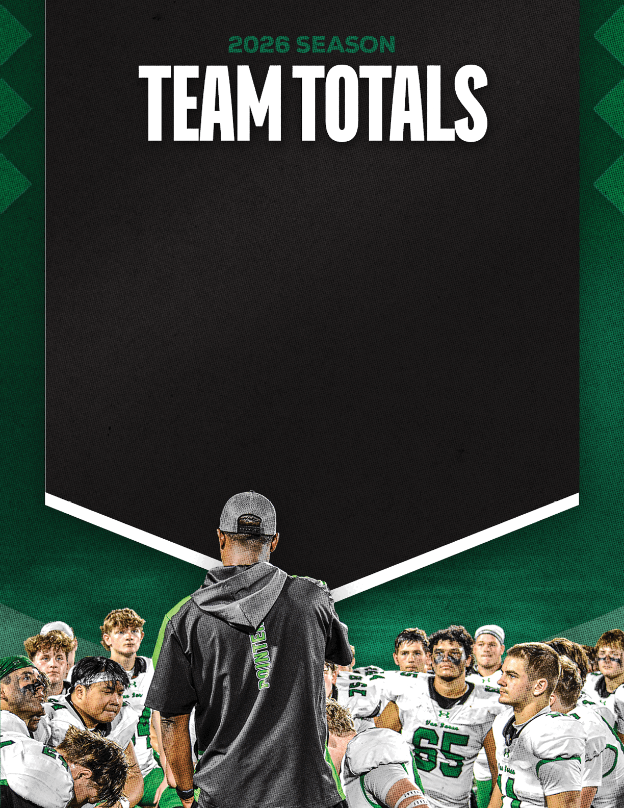 A group of football players standing on the field. Description generated by AI