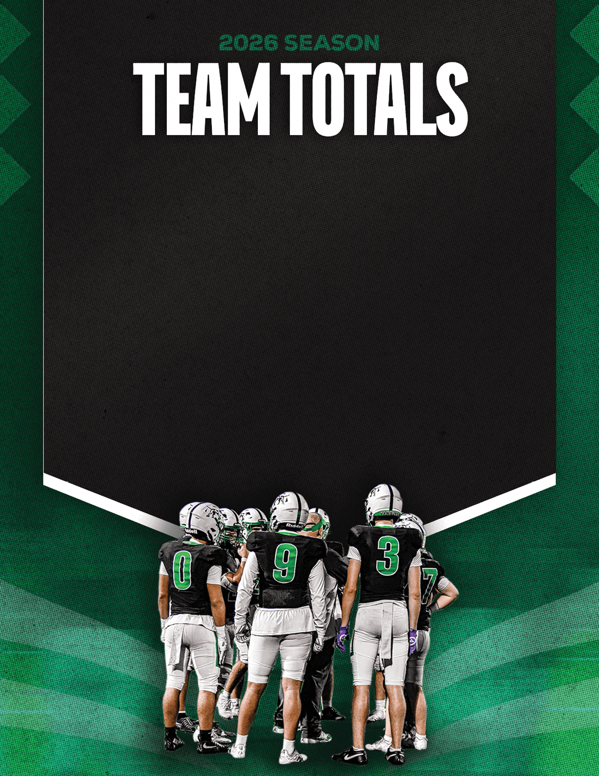 A group of football players standing on the field. Description generated by AI