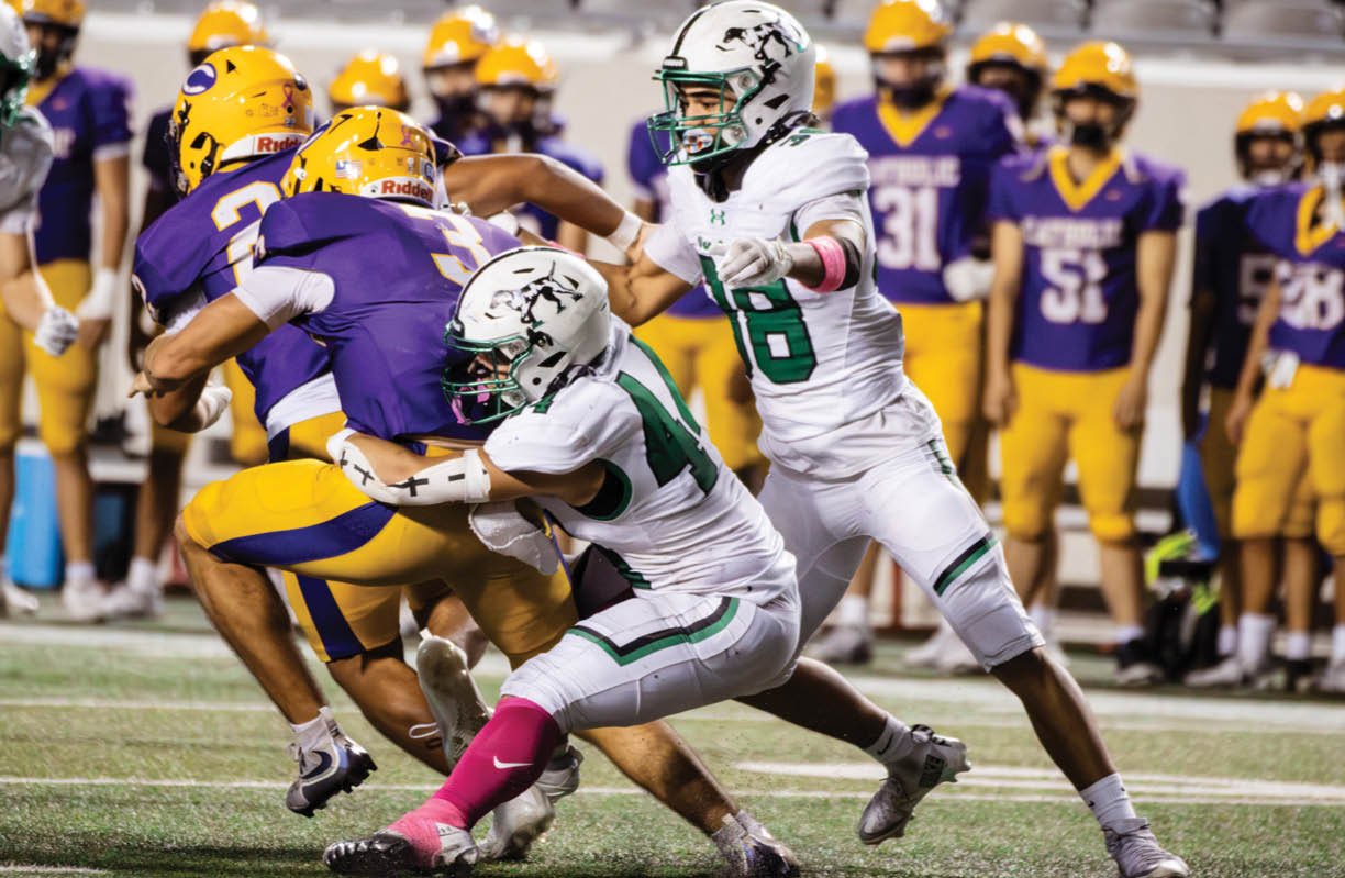 A man with a green shirt and a football jersey is wearing a black face mask. AI generated content