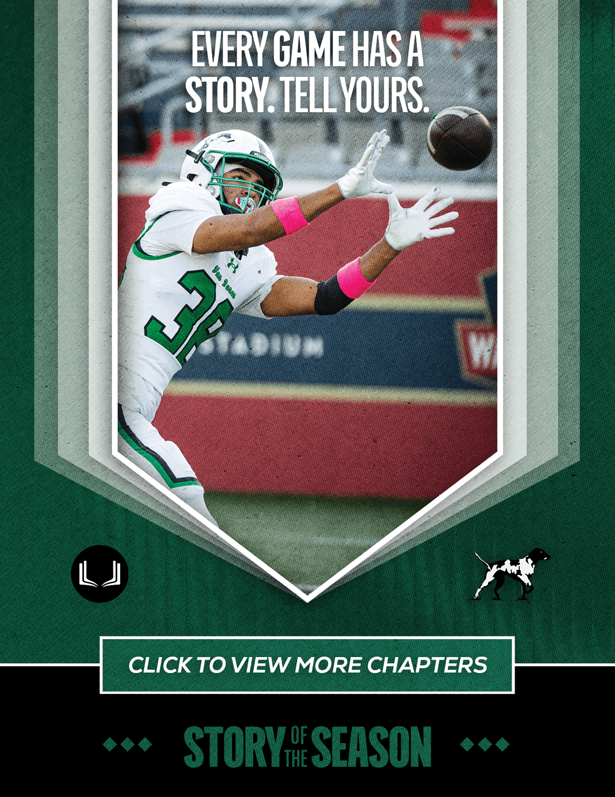 A woman wearing a green and white jersey is kicking a football. Description generated by AI