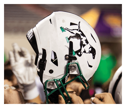 A man wearing a football uniform is jumping to catch a football. AI generated content