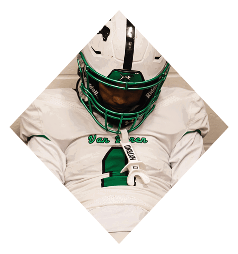 A football player wearing a black jersey with the number 16 on it is holding a football. AI generated content