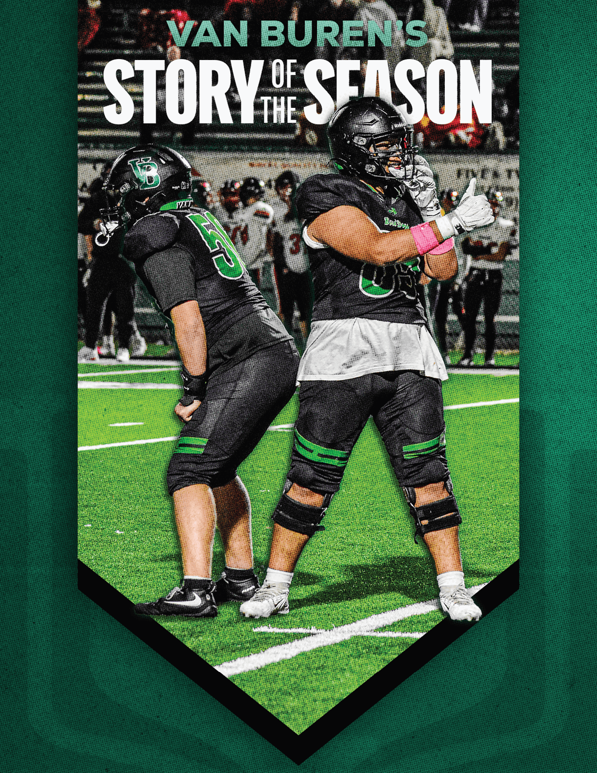 A group of football players huddled together. Description generated by AI