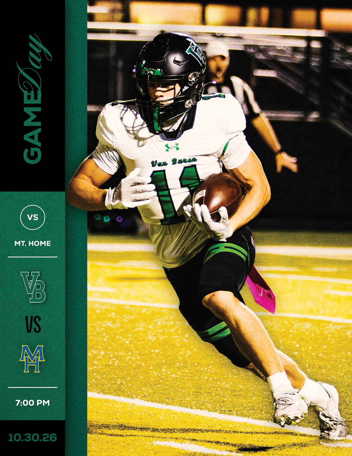 A football player wearing a green jersey with the number 12 on it. Description generated by AI