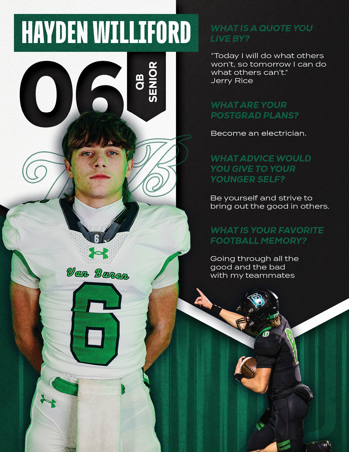 A football player wearing a green jersey with the number 12 on it. Description generated by AI
