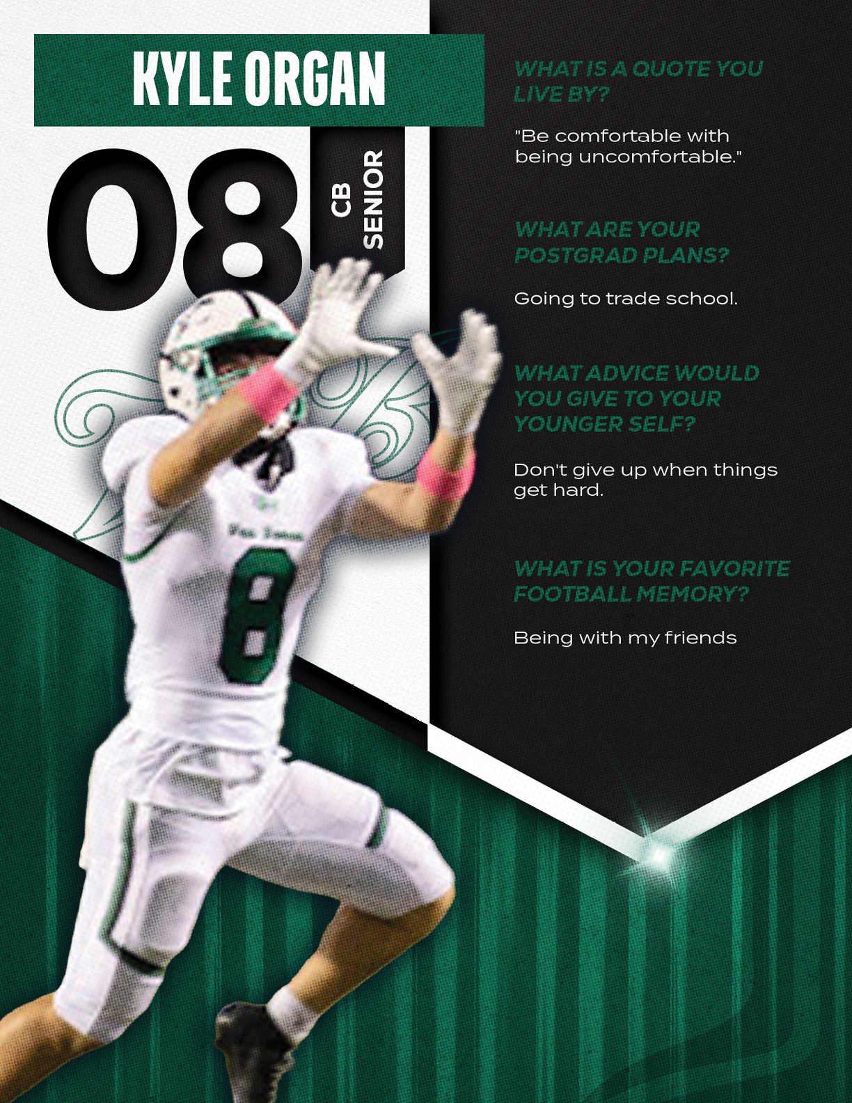 A football player wearing a green jersey with the number 12 on it. Description generated by AI
