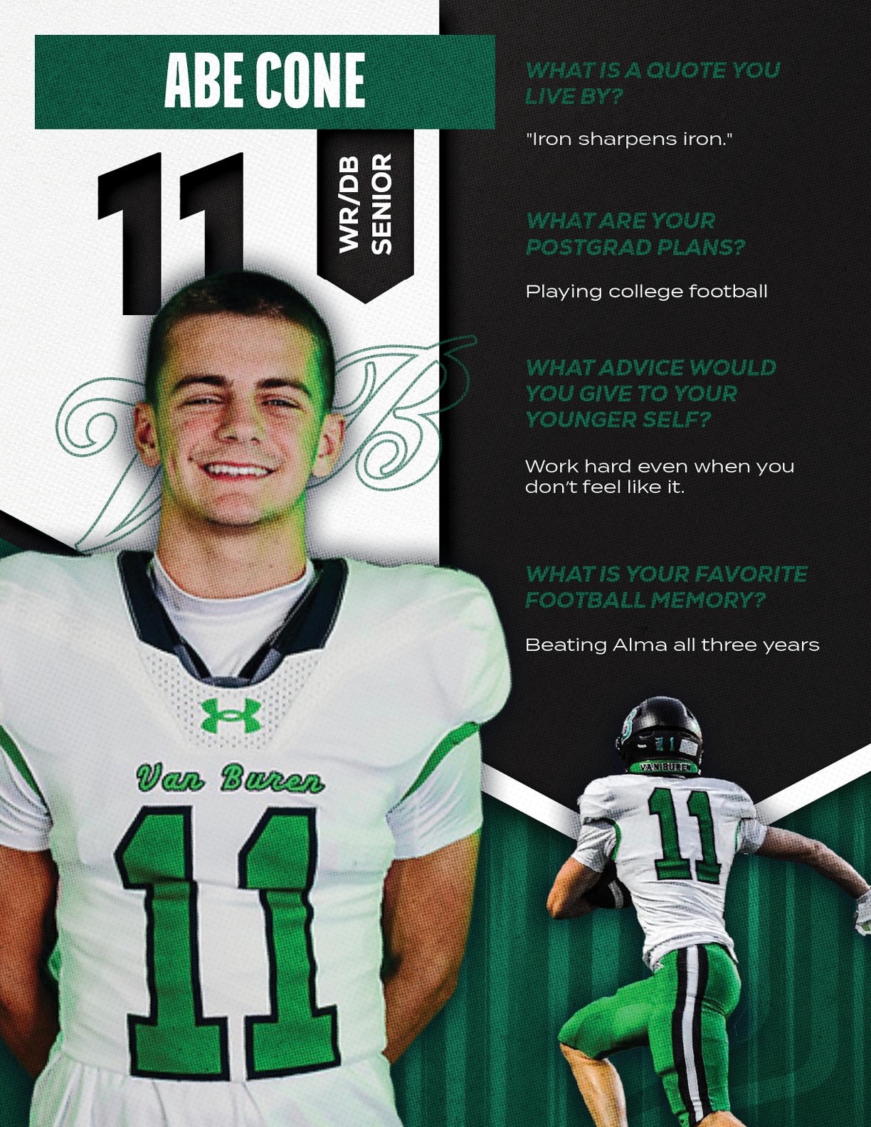 A football player wearing a green jersey with the number 12 on it. Description generated by AI