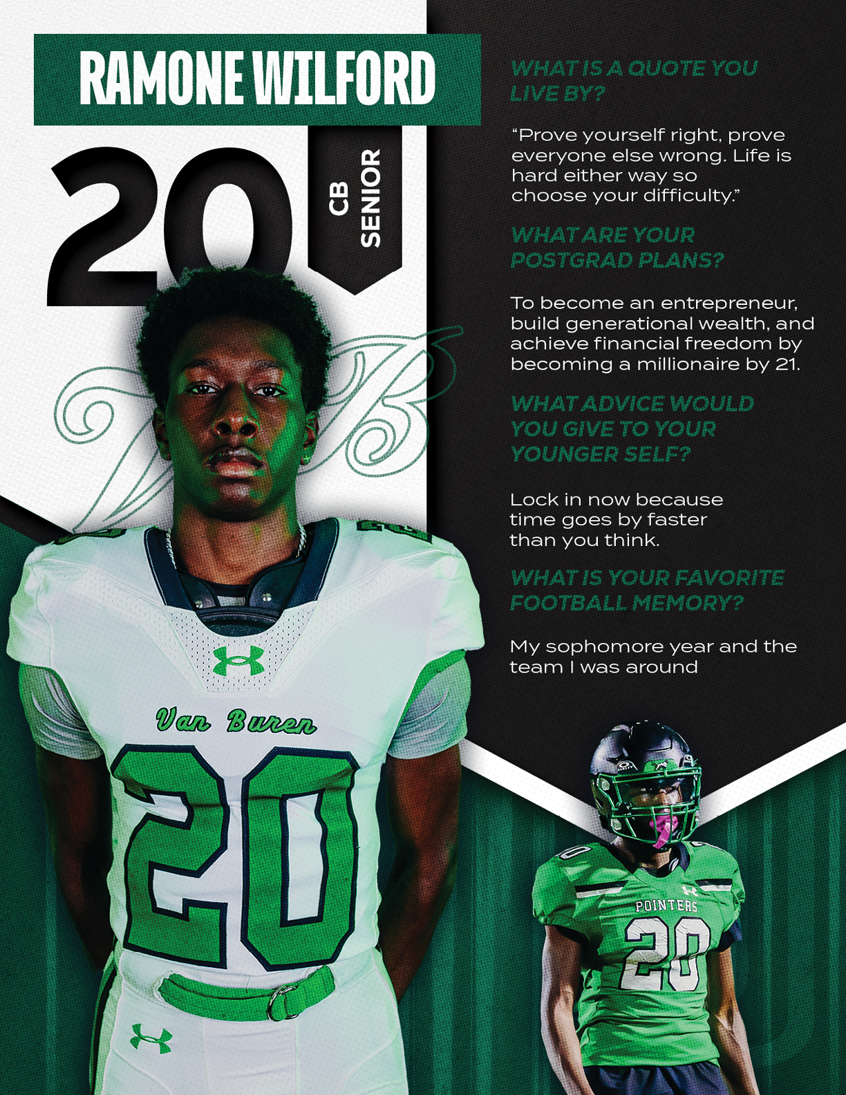 A football player wearing a green jersey with the number 12 on it. Description generated by AI