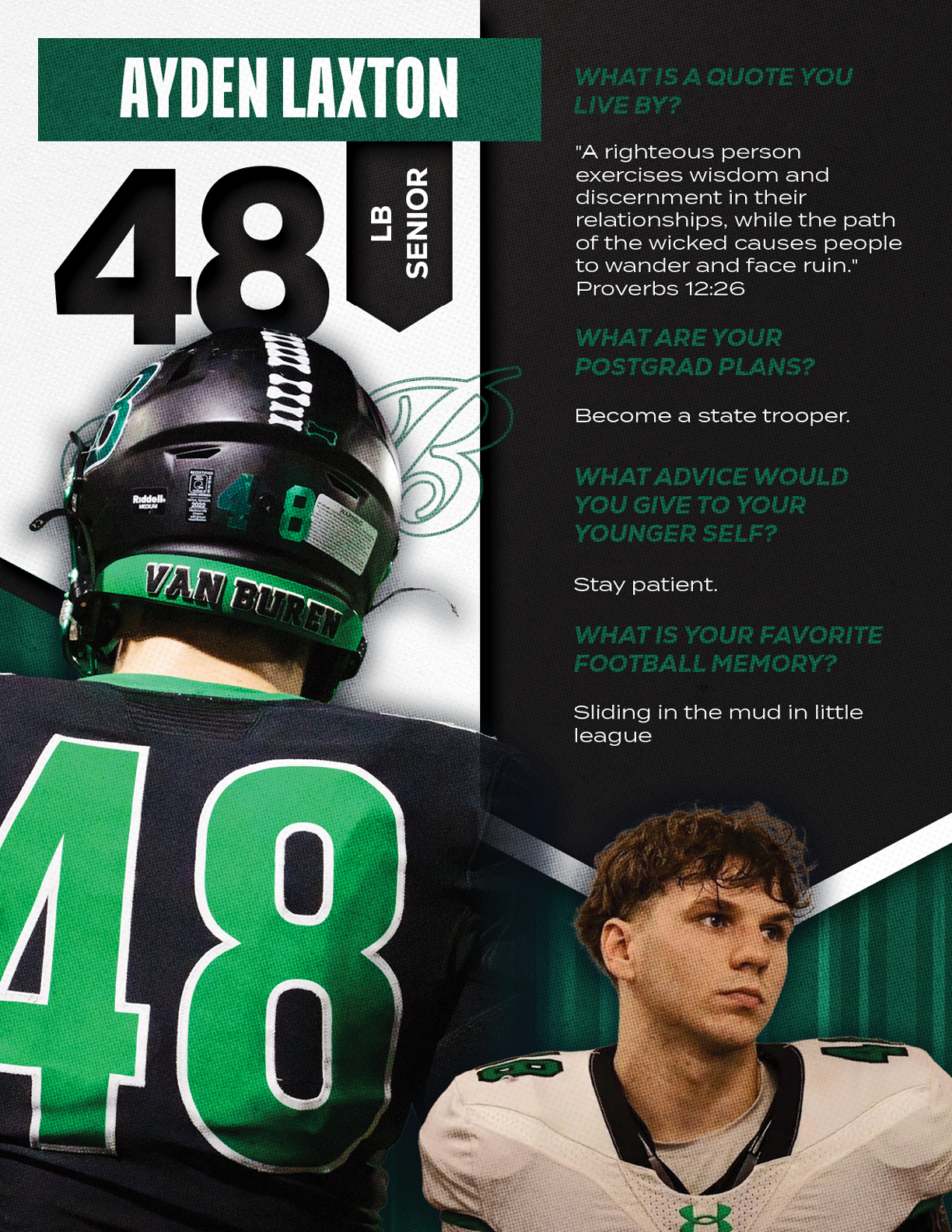 A football player wearing a green jersey with the number 12 on it. Description generated by AI