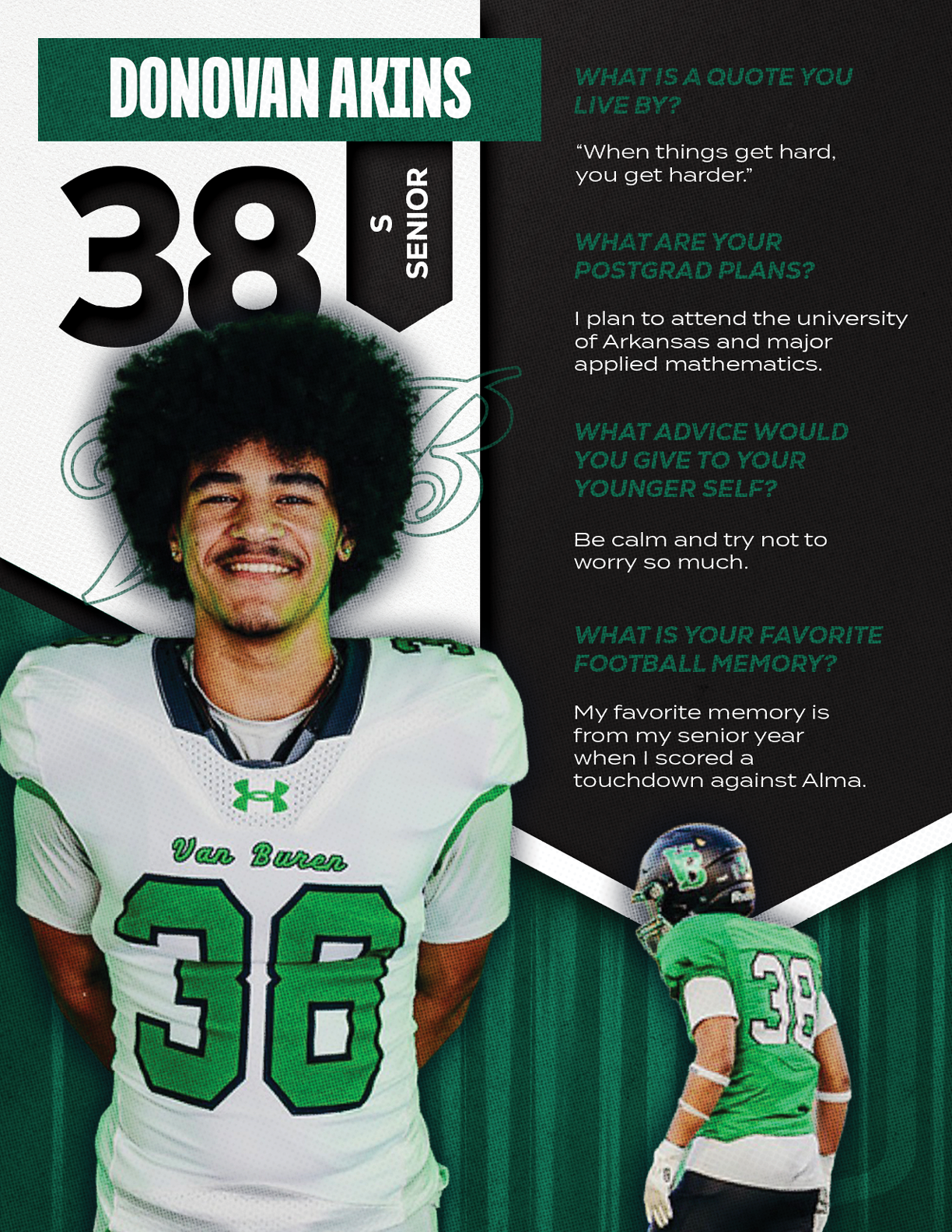 A football player wearing a green jersey with the number 12 on it. Description generated by AI